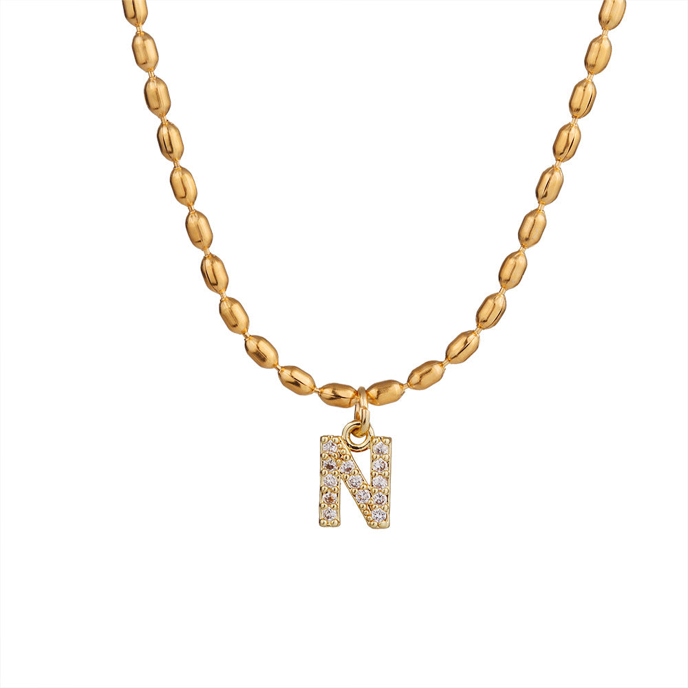 Collana in Acciaio Inossidabile a Forma di Lettera Minimalista con Intarsio di Strass da Donna, Stile Catena Snake, Elegante Gioiello per Clavicola