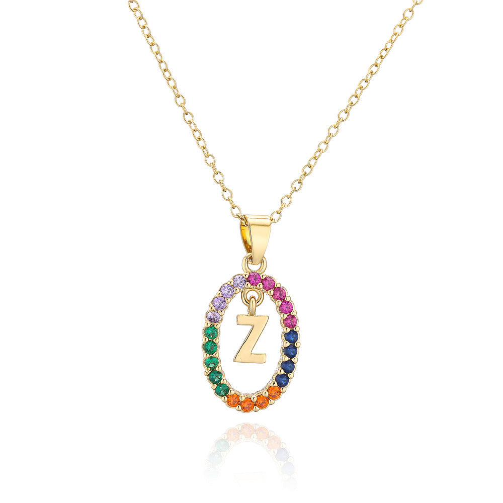Minimalist Gold Plated Brass Letter Cubic Zirconia Pendant Necklace for Women