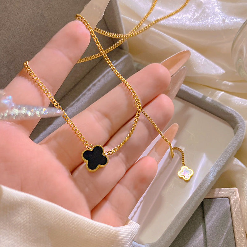 Sweet Gold Plated Plant Titanium Steel Necklace with Tassel for Unisex