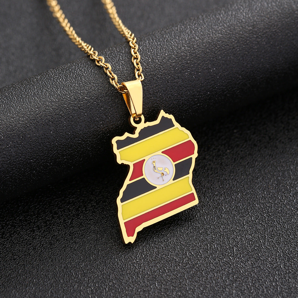 Collar de acero inoxidable con mapa geométrico de Uganda para mujer con esmalte, cadena de moda para clavícula