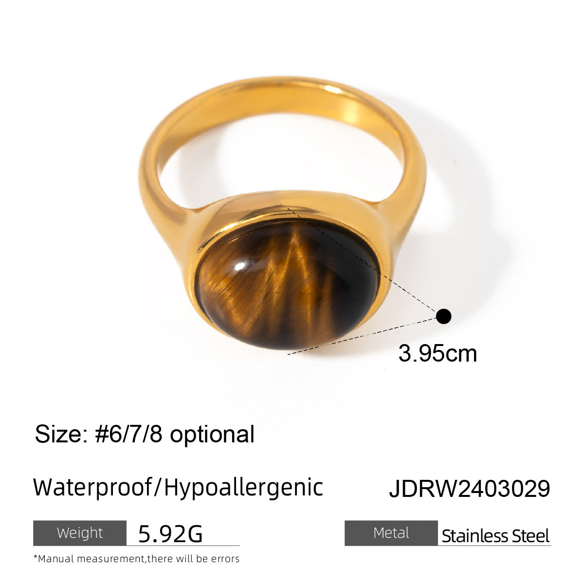 Geometric Stainless Steel Tiger Eye Ring with Plating Finish for Men and Women