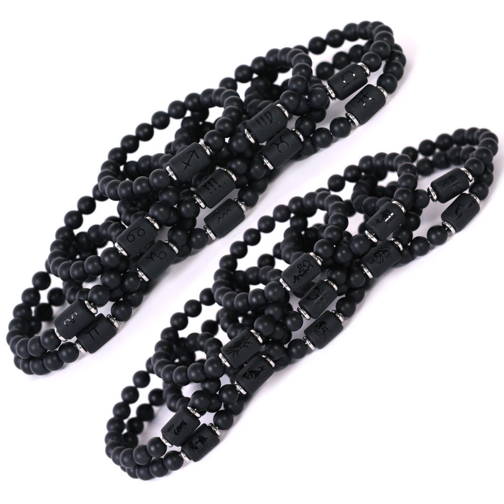 Elegant Business Matte Round Geometric Glass Zodiac Bracelet Unisex Gift