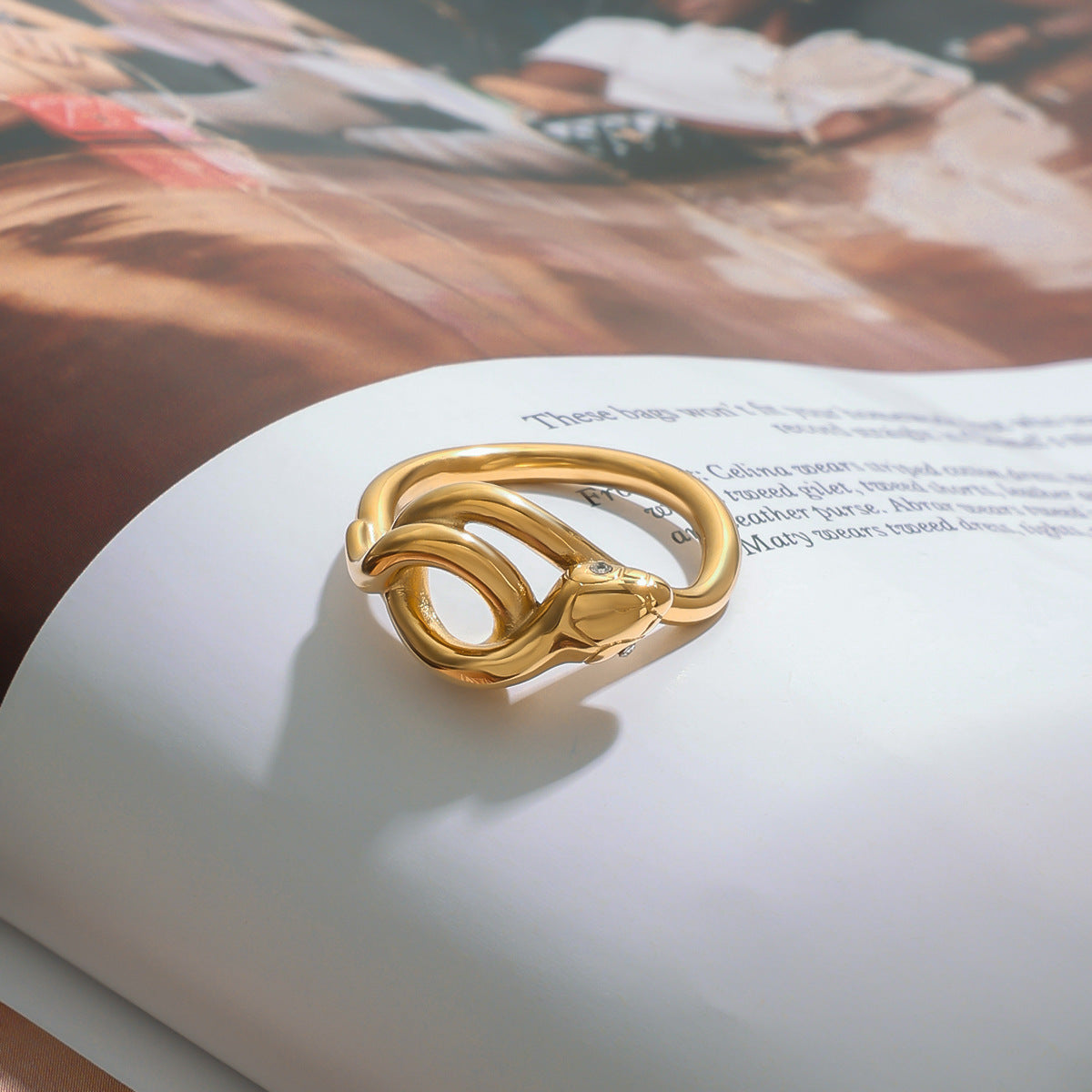 Snake-Shaped Geometric Stainless Steel Ring with Plating Finish for Women Luxury Minimalist Jewelry
