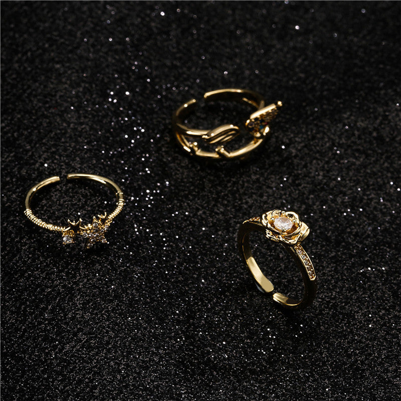 Geometric Micro-Inlaid Cubic Zirconia Brass Ring for Women