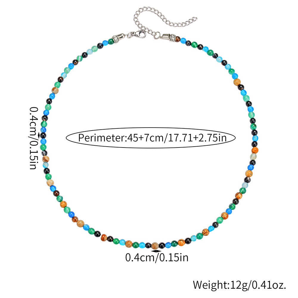 Vintage Handmade Geometric Round Glass and Alloy Beaded Necklace with Cable Chain for Unisex