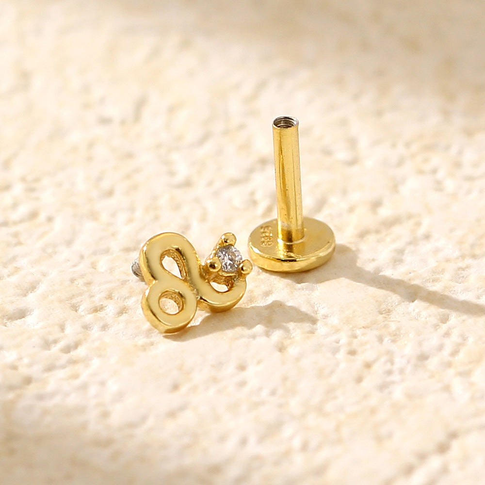 Minimalist S925 Sterling Silver Zodiac Flat Back Cartilage Earrings for Unisex
