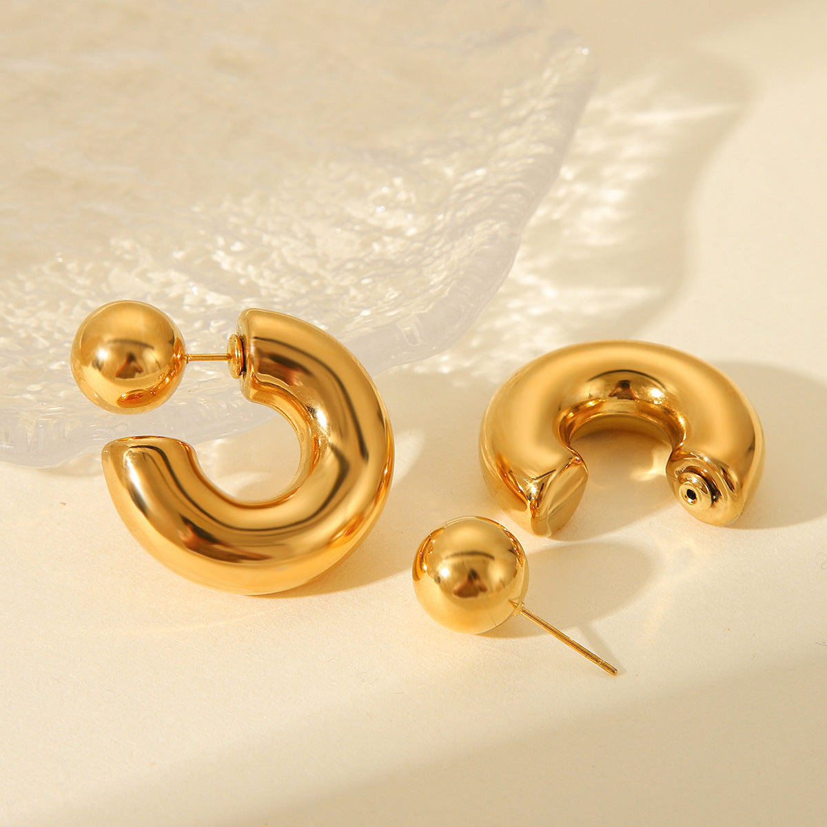 Minimalist Geometric Round Stainless Steel Stud Earrings with Plating Finish for Women