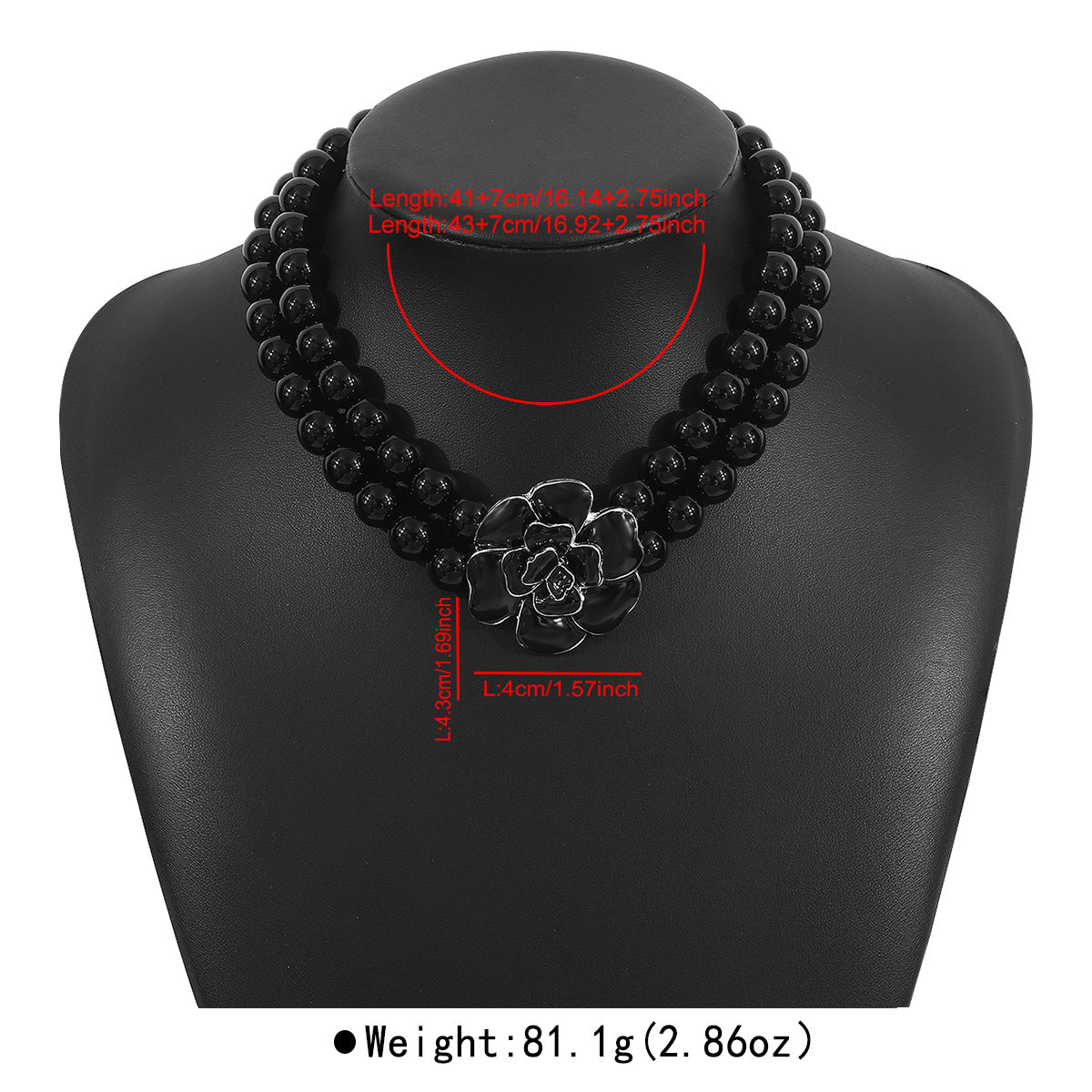 Retro French Style Camellia-Shaped Handcrafted Enamel Alloy Bracelet and Necklace Set for Women with Pearl Chain