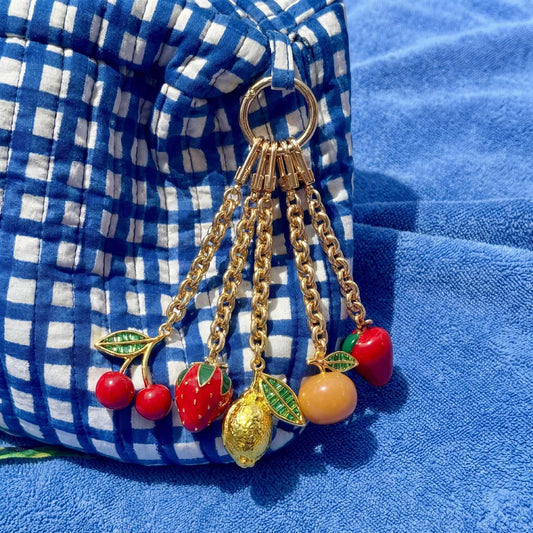 Vintage Minimalist Sweet Plated Brass Bag Charm with Fruit Pattern