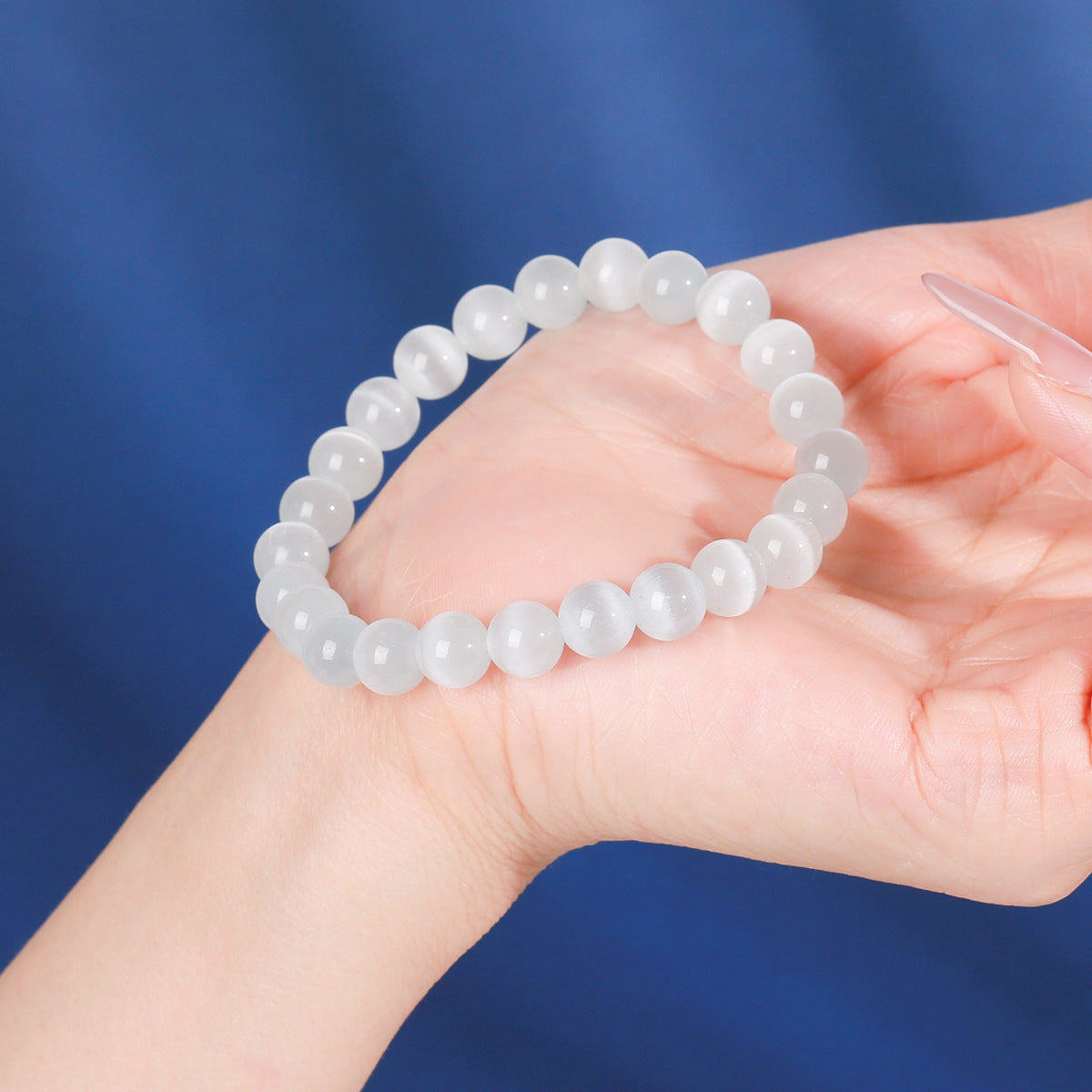 Elegant Round Cat's Eye Stone Beaded Bracelet for Women