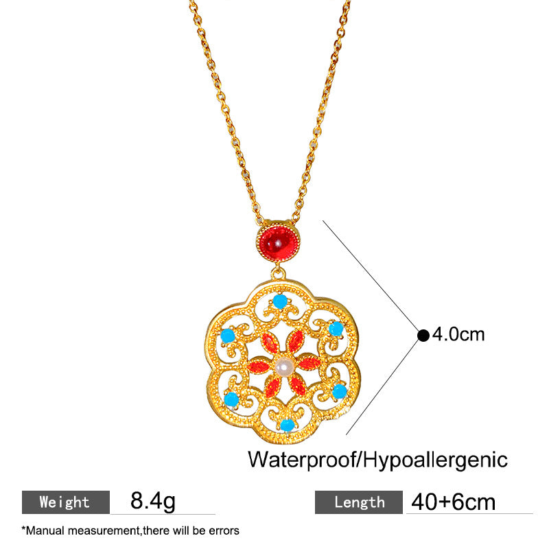 Sweet Sporty Floral Heart Titanium Steel Plated Necklace with Brass Pendant Cable Chain Unisex