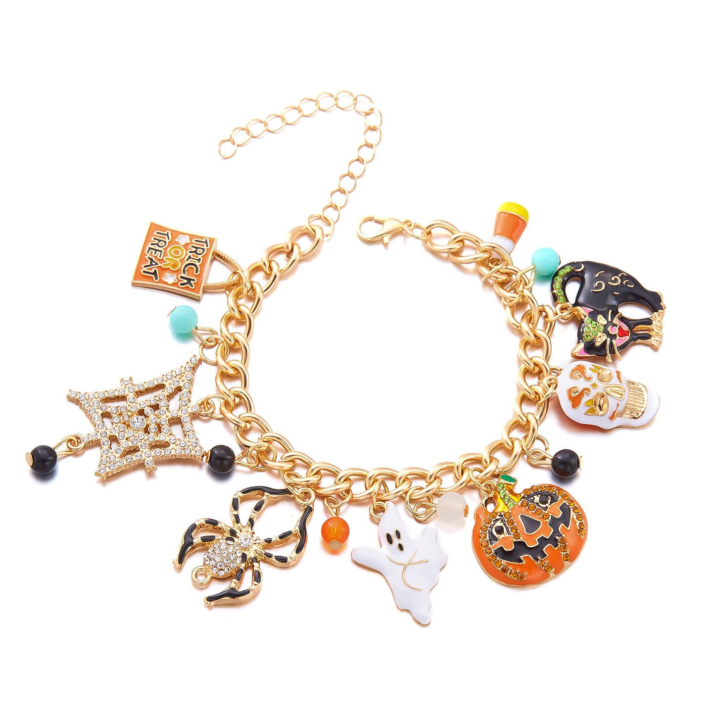Bracciale in lega a tema Halloween con design zucca fantasma ragno elettrolitico da donna