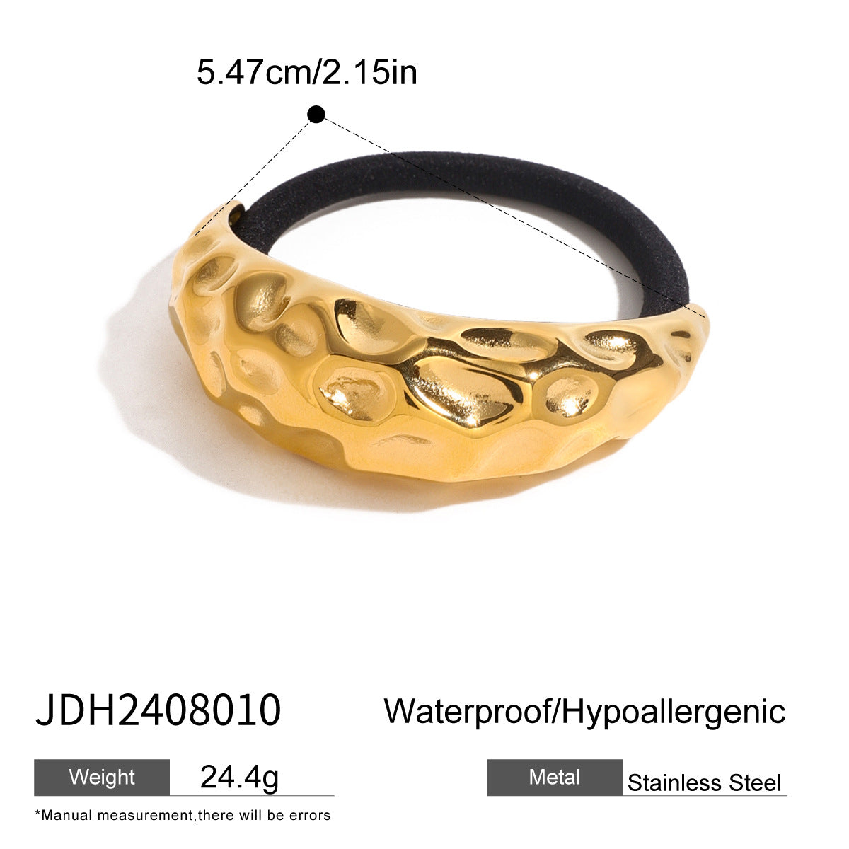 Fashion-Forward Hammered C-Shaped Hair Tie in Stainless Steel with 18K Gold Plating for High Ponytail