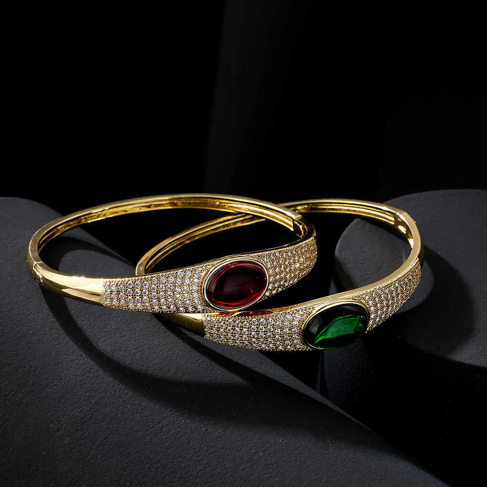 INS-Inspired Vintage-Luxury Adjustable Bracelet for Women Made of Brass with Gold Plating and Micro-Pavé Zirconia