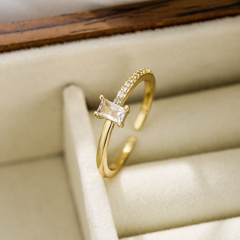 Elegant French-Style Geometric Open Ring for Women Made of Copper with Micro-Pavé Zirconia Accents