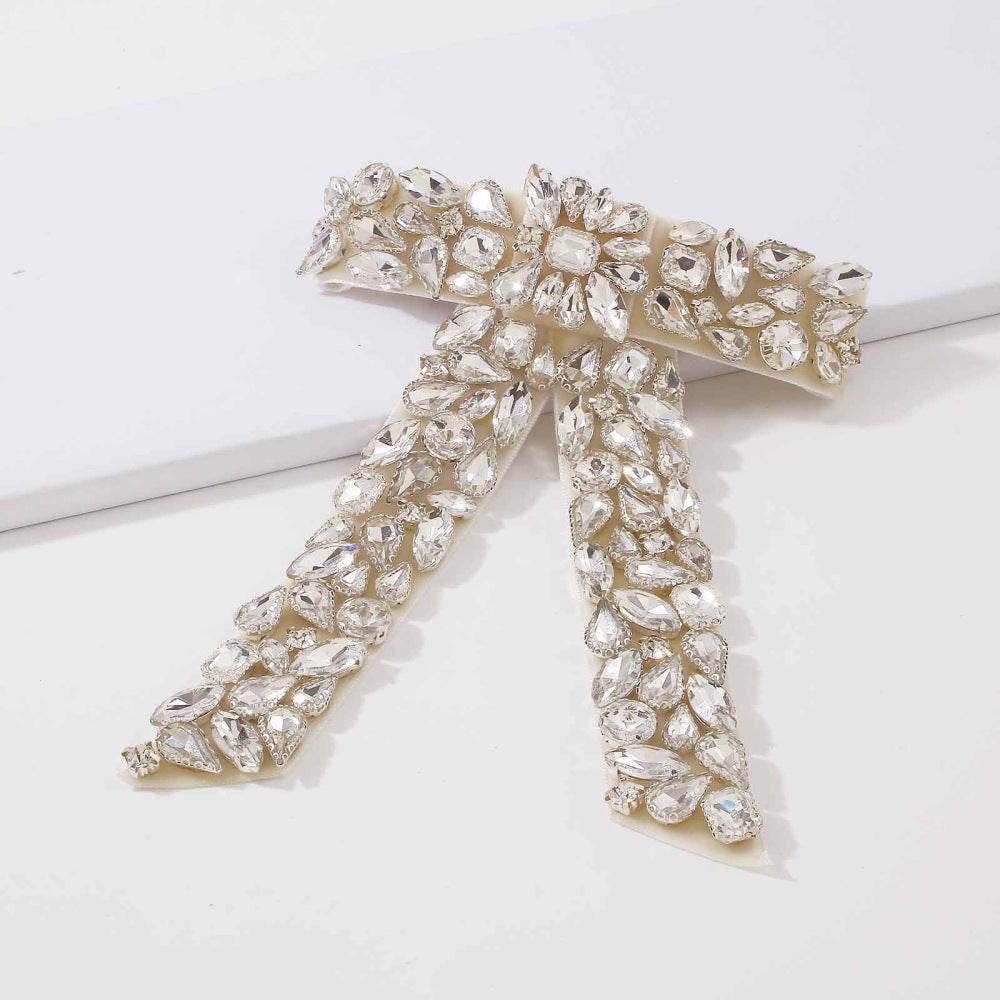 Chic Bow-Shaped Rhinestone Hair Clip with Spring Mechanism for Women