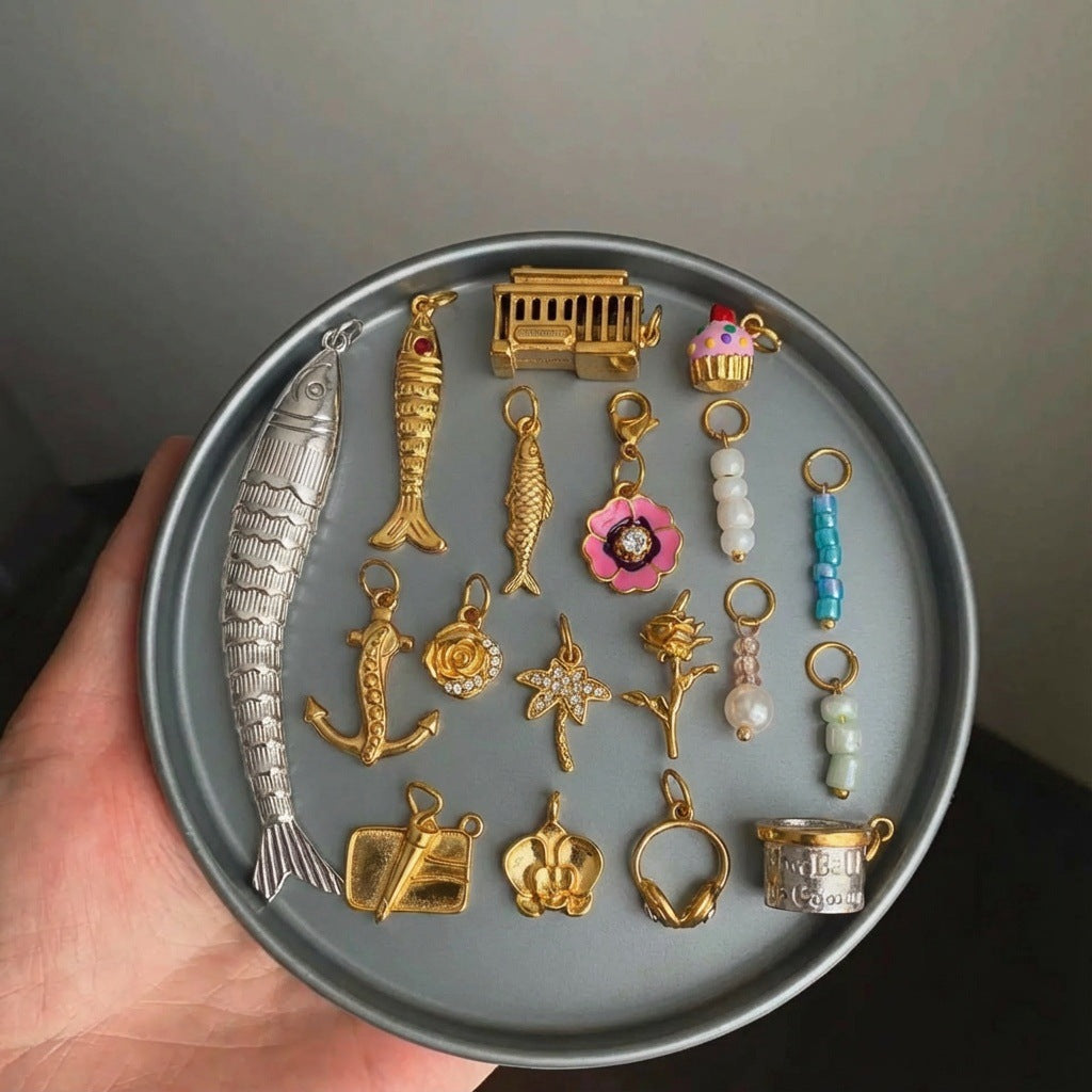Vintage 18K Gold Plated Stainless Steel PVD DIY Charm Bar Pendant