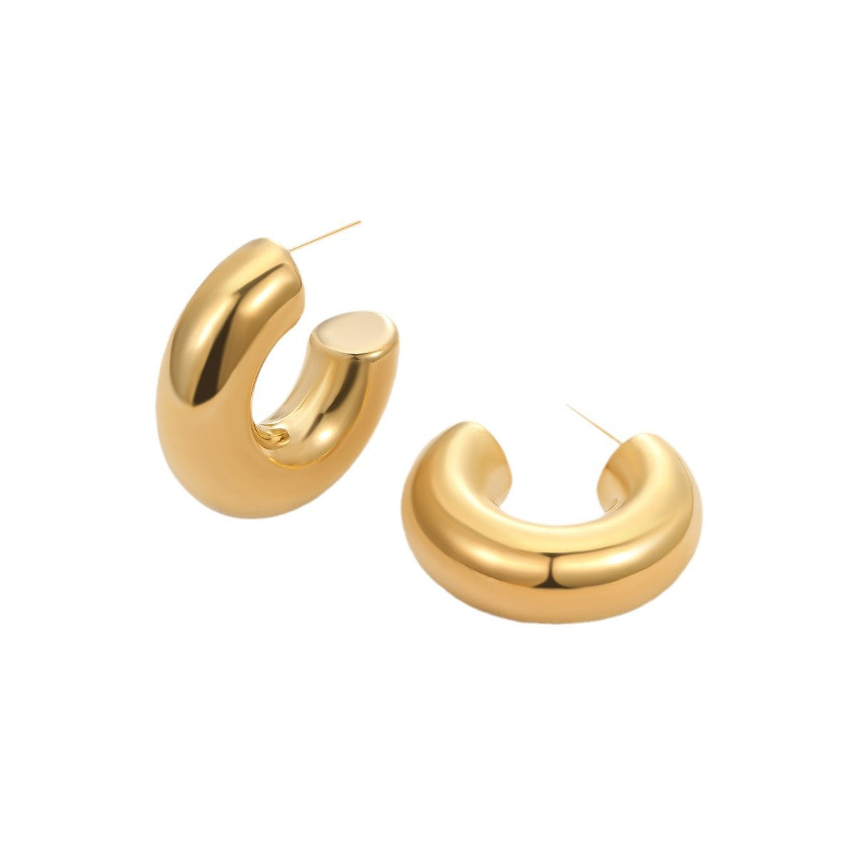Pendientes minimalistas de acero inoxidable con forma de C, chapados en oro de 18 quilates, de moda para mujer