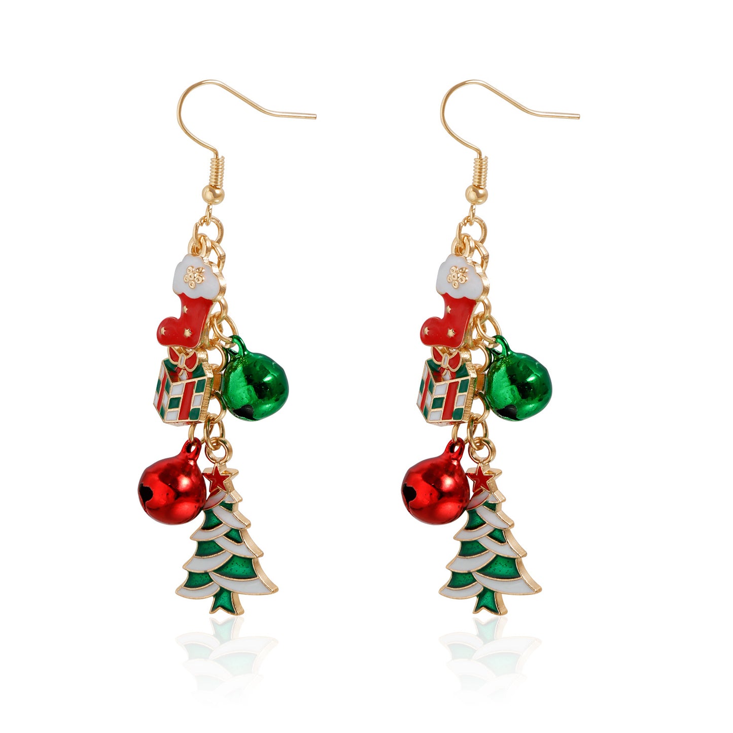 Pendientes colgantes vintage de campana de árbol de Navidad de aleación de zinc geométricos para mujer con acabado chapado