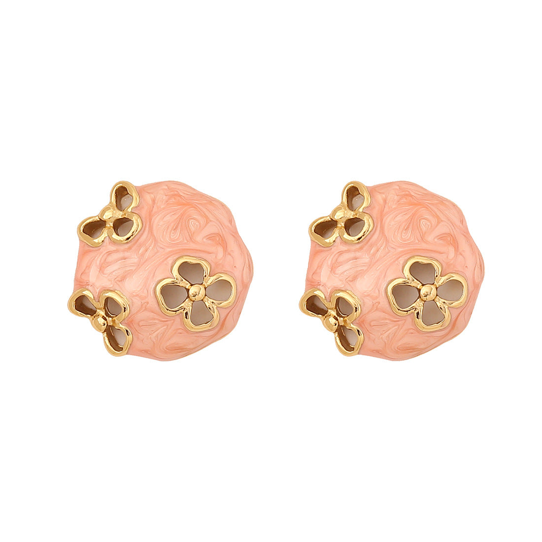 Vintage Floral Enamel Stainless Steel Stud Earrings with Hollow-Out Round Flower Design for Women