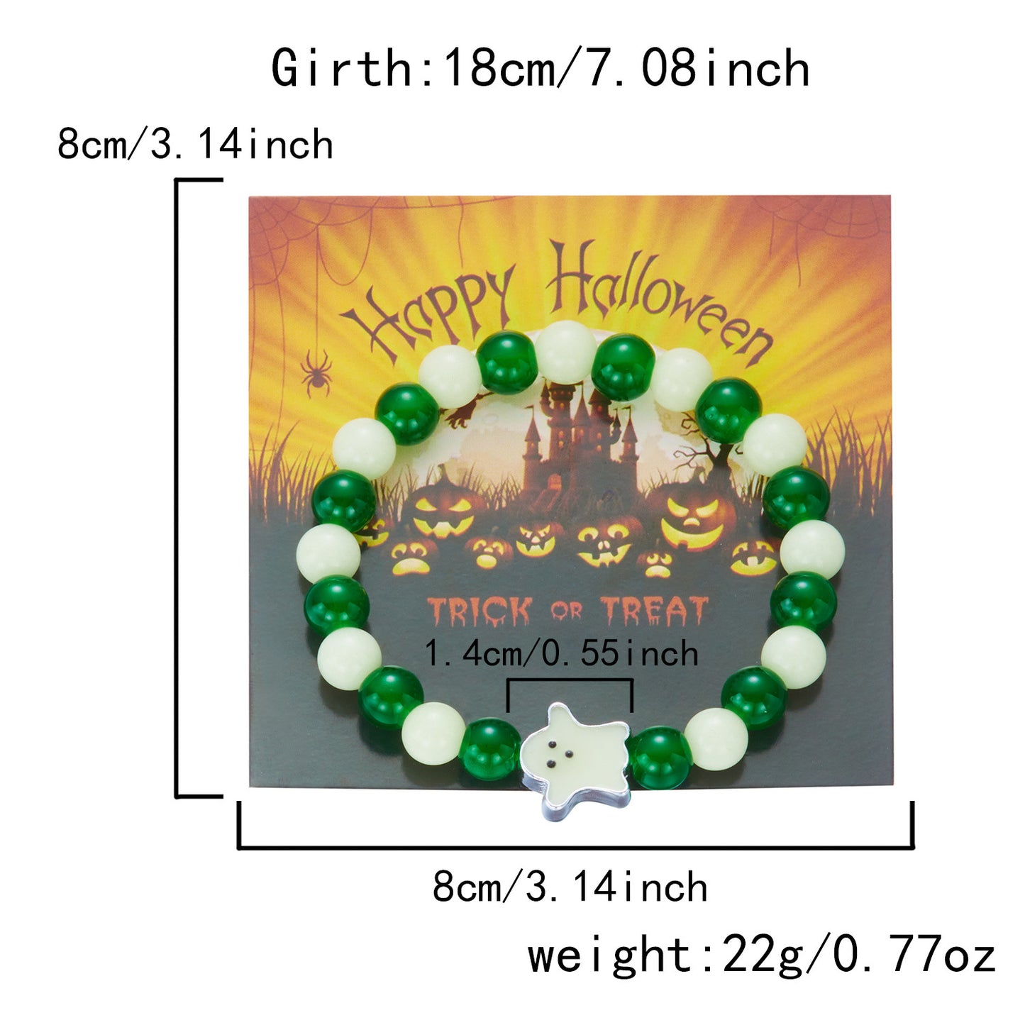 Braccialetto in lega Dark Gothic a tema fantasma con zucca dei cartoni animati, che si illumina al buio, per Halloween, come regalo