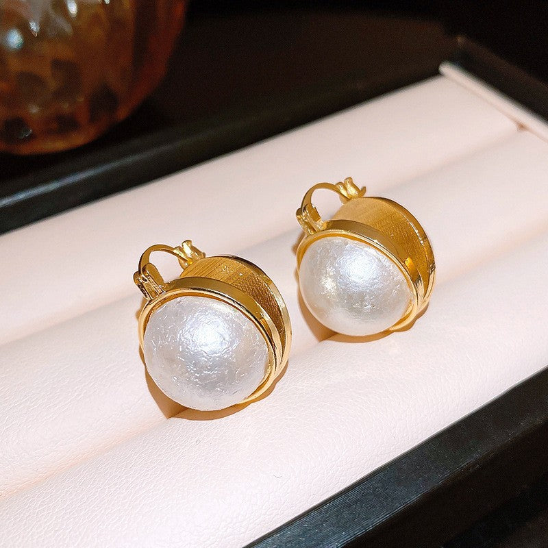 Orecchini a perno con perle stile vintage francese elegante con perni in acciaio placcato per donna, uso quotidiano, design rotondo geometrico minimalista, look di lusso
