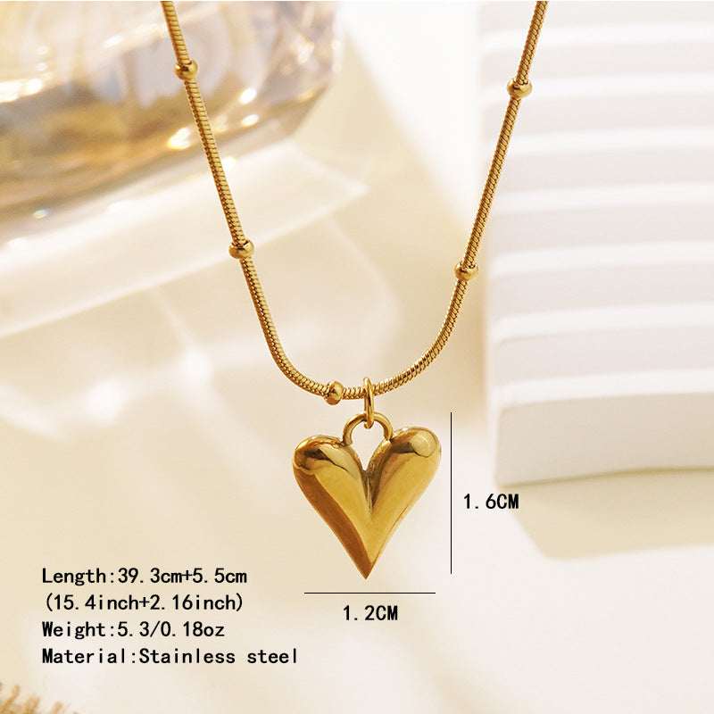 Minimalist Stainless Steel Heart Teardrop Necklace Earring Set with Snake Chain