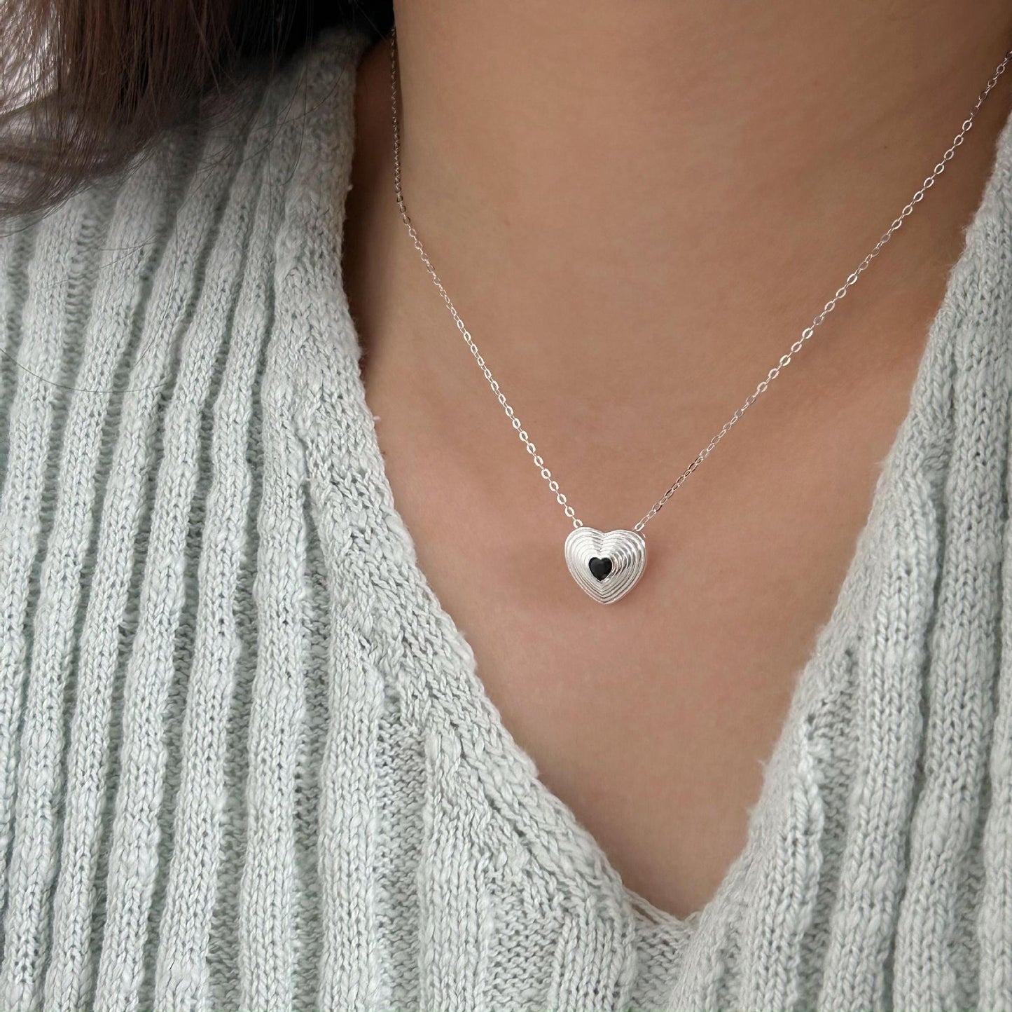 Minimalist Heart-Shaped 925 Sterling Silver Necklace with Plated Finish on Cross Chain