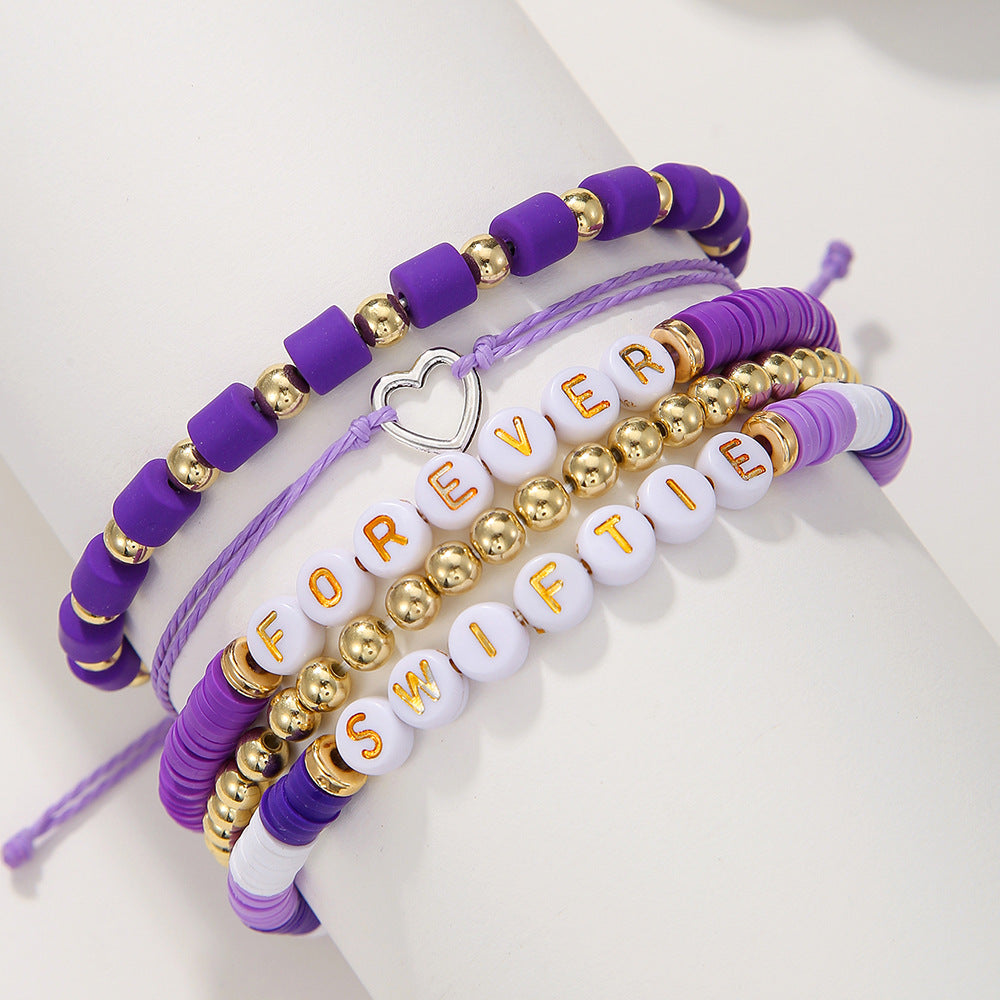 Purple Resin Letter Bead Bracelet with Brass and Acrylic Accents for Unisex