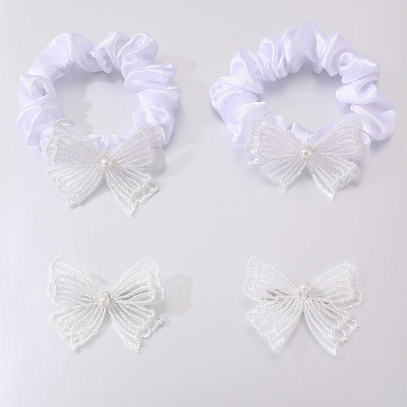 Set di Accessori per Capelli a Fiocco Minimalista per Bambini con Organza Ricamata e Dettagli in Strass