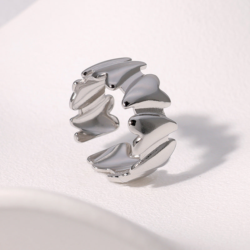 Sweet Minimalist Heart-Shaped Stainless Steel Adjustable Ring with Plated Finish for Women