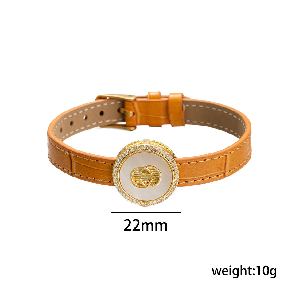 Minimalist Geometric Stainless Steel Buckle Bracelet with Genuine Leather Band for Women and Men