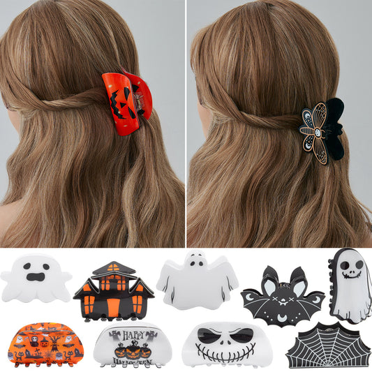 Playful Halloween Pumpkin and Ghost Acrylic Hair Claw with Electroplated Finish for Women