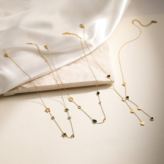 Collar con Colgante de Estrella Corazón Minimalista para Mujer en Acero Inoxidable con Baño de Oro de 18K
