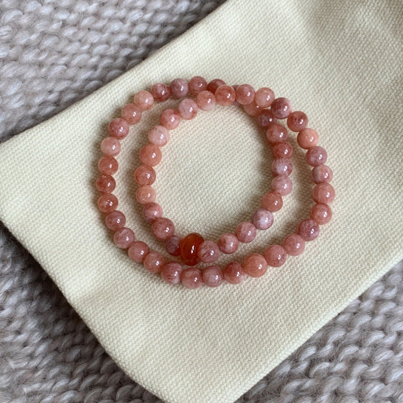 Bracciale Geometrico a Doppio Filo da Donna in Pietra del Sole Rosa, Realizzato a Mano, Accessorio Moda che non sbiadisce