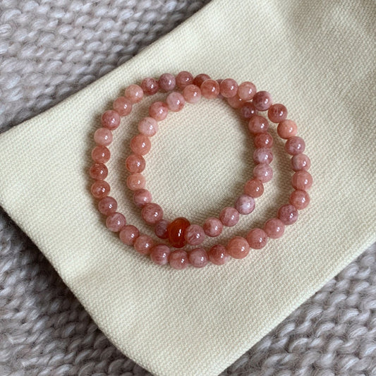 Geometric Pink Sunstone Double-Strand Stackable Bracelet for Women Handmade Non-Fading Fashion Accessory