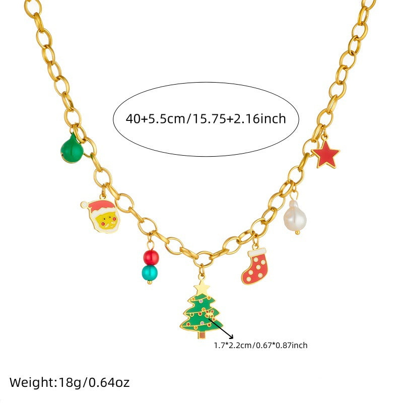 Sweet Cartoon Drip Oil Stainless Steel Jewelry Set Tree Cable Chain for Women