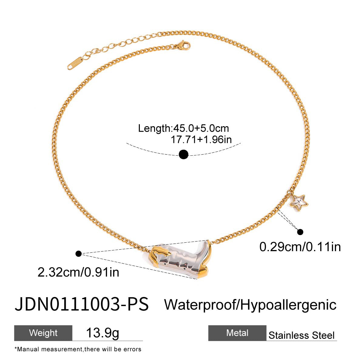 Collana da donna con ciondolo a stivale geometrico alla moda in acciaio al titanio placcato oro 18K