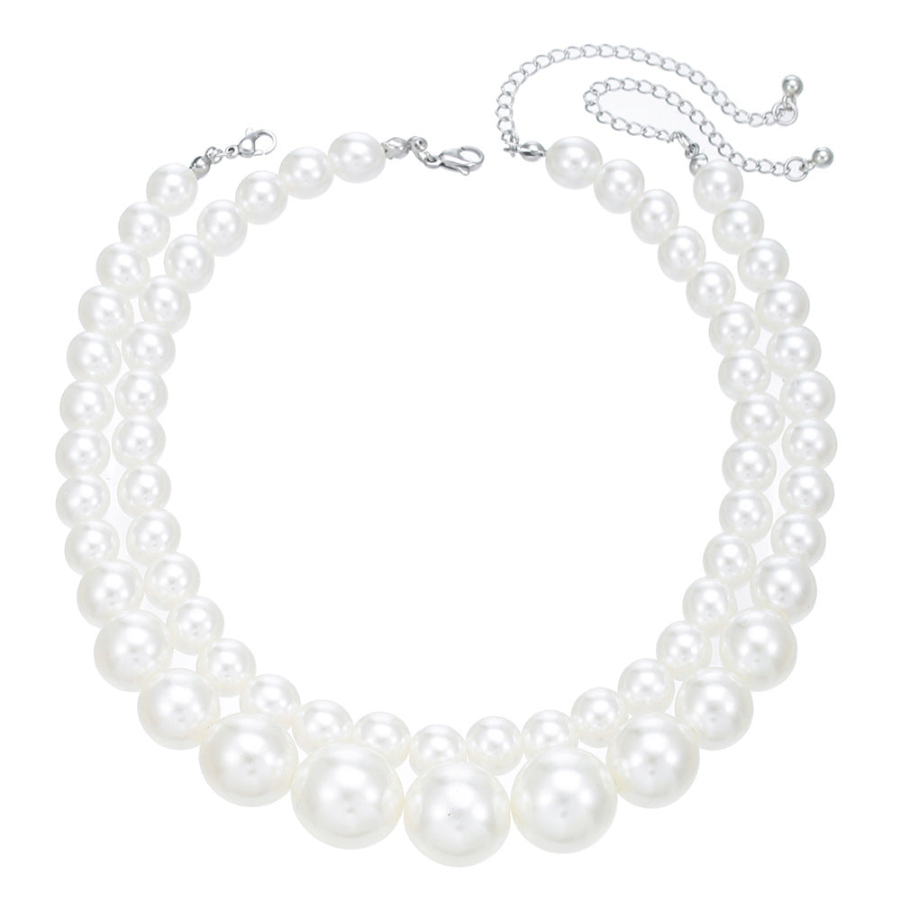 Vintage Sweet Geometric Glass Pearl Stainless Steel Plated Necklace Cable Chain Choker