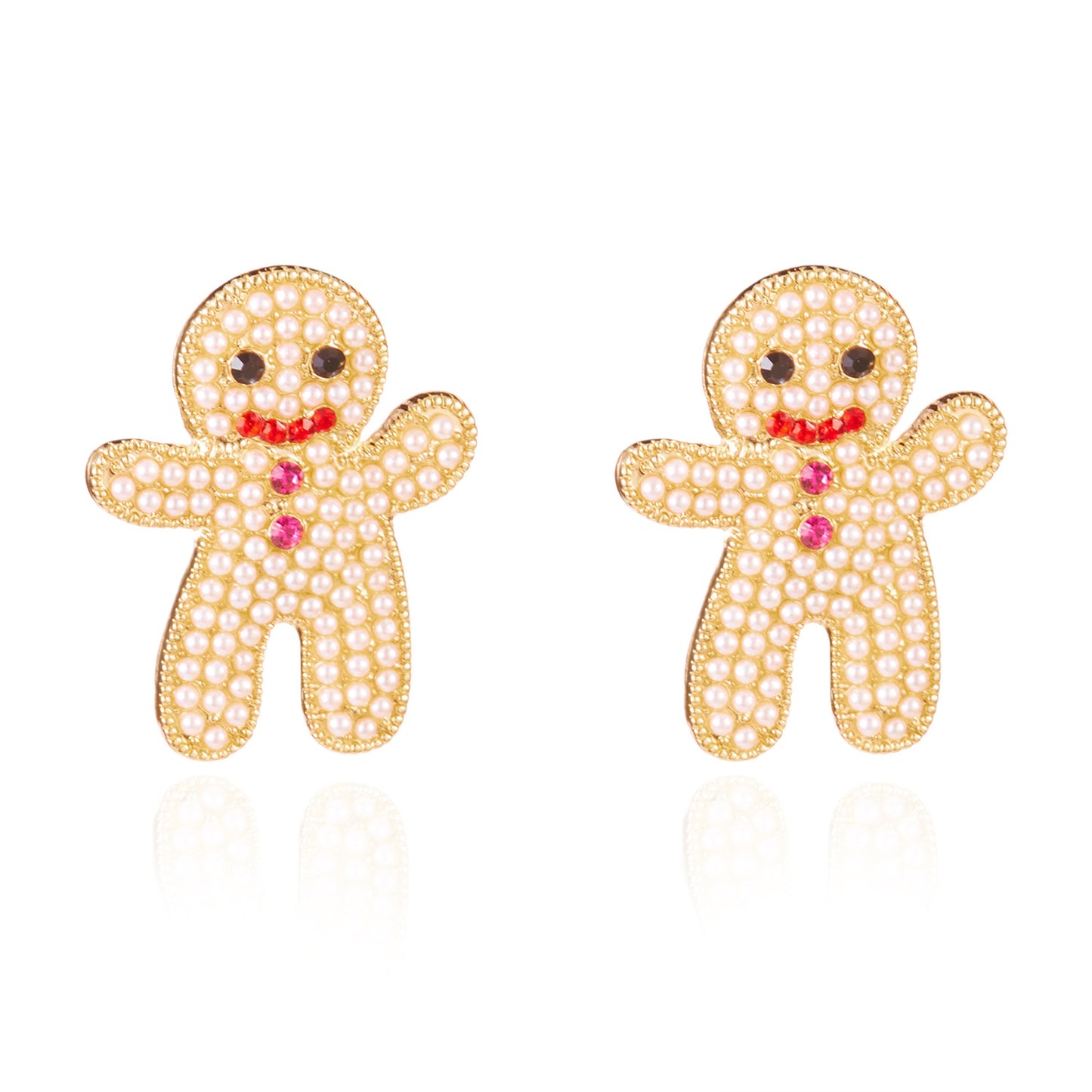 Pendientes de jengibre navideños para mujer, de aleación con incrustaciones de pedrería, acabado chapado, estilo festivo y dulce