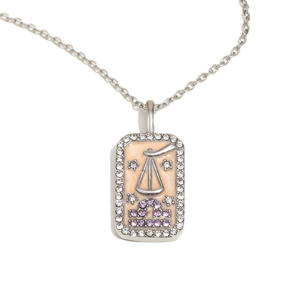 Collana con Pendente Minimalista Costellazione Zodiacale da Donna in Acciaio Inossidabile con Placcatura in Oro 18K e Intarsi in Smalto Dettagli in Strass Completi