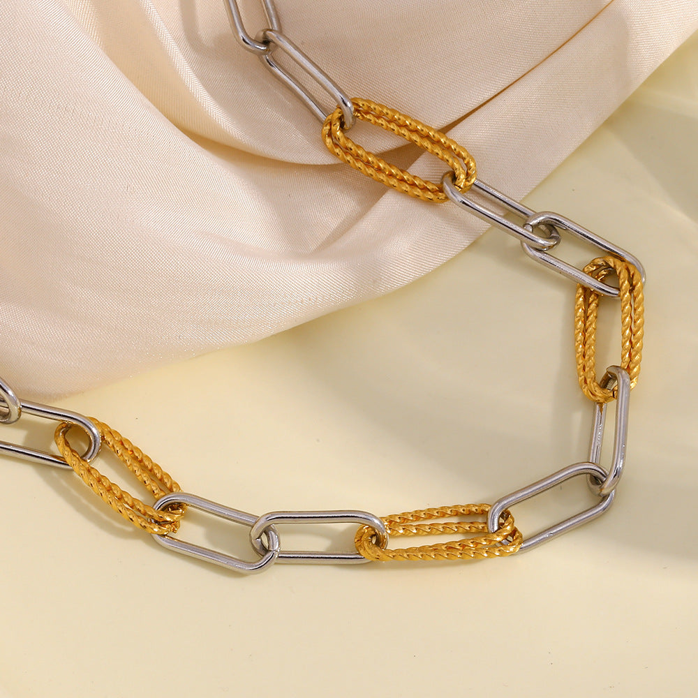 Minimalist Geometric Stainless Steel Pendant Necklace with 18K Gold Plating and Twist Link Chain for Women
