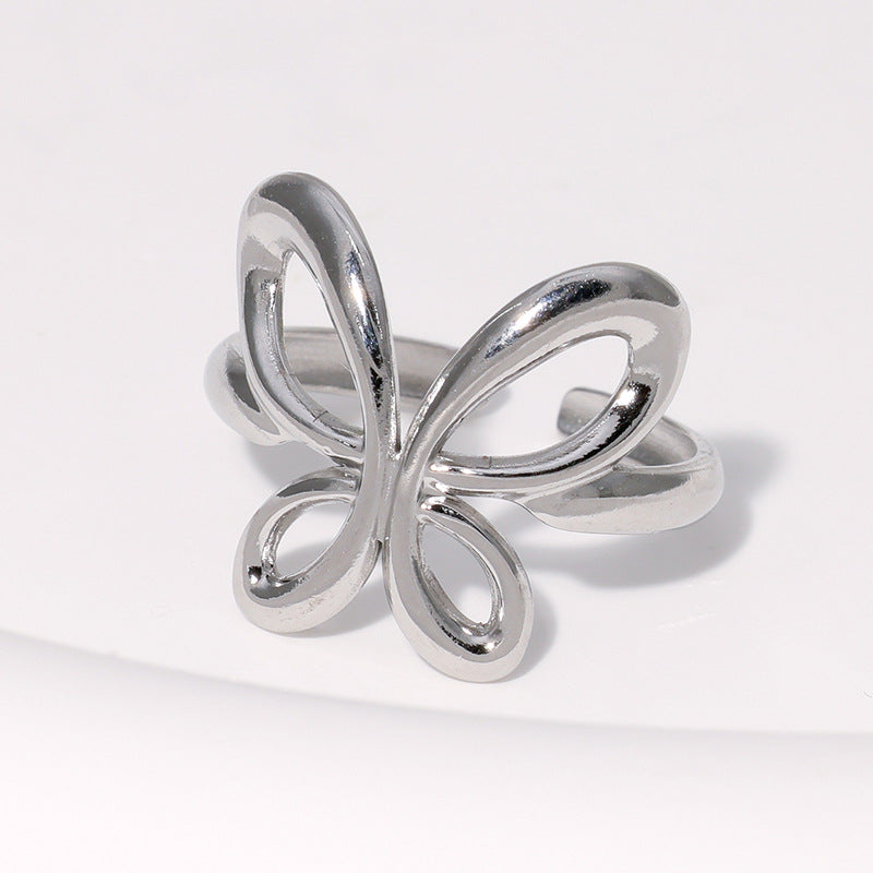 Minimalist Butterfly-Shaped Titanium Steel Adjustable Ring for Women with Plated Finish