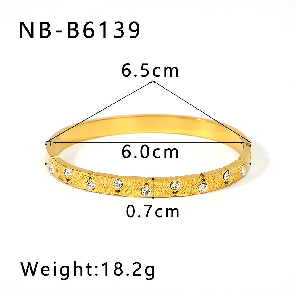 Set di bracciali in acciaio inossidabile a forma di cuore, fiocco di neve e foglia geometrica stile Ins con intarsio di strass da donna