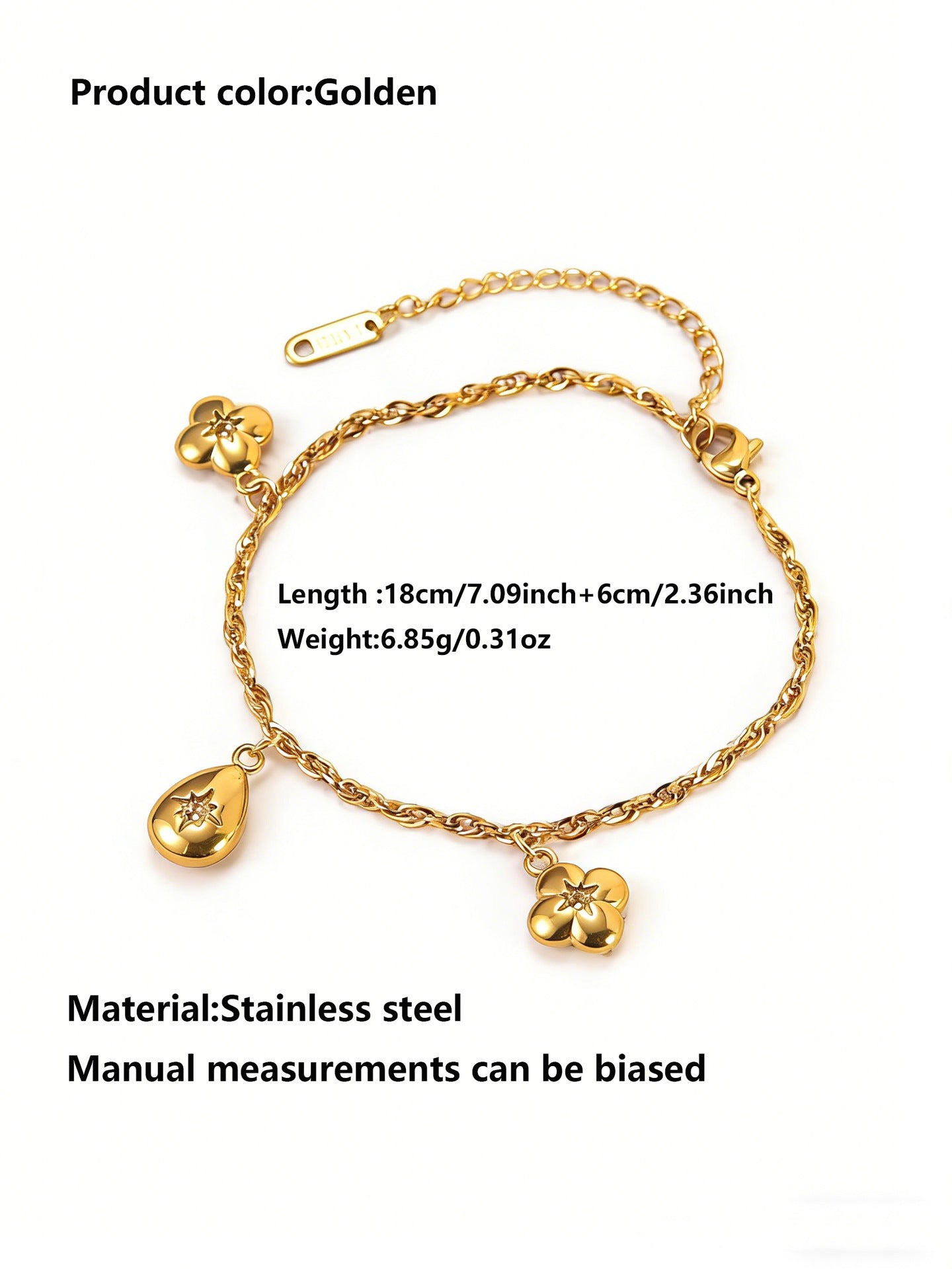 Elegant 18K Gold Plated Stainless Steel Heart Teardrop Star Geometric Bracelet for Women