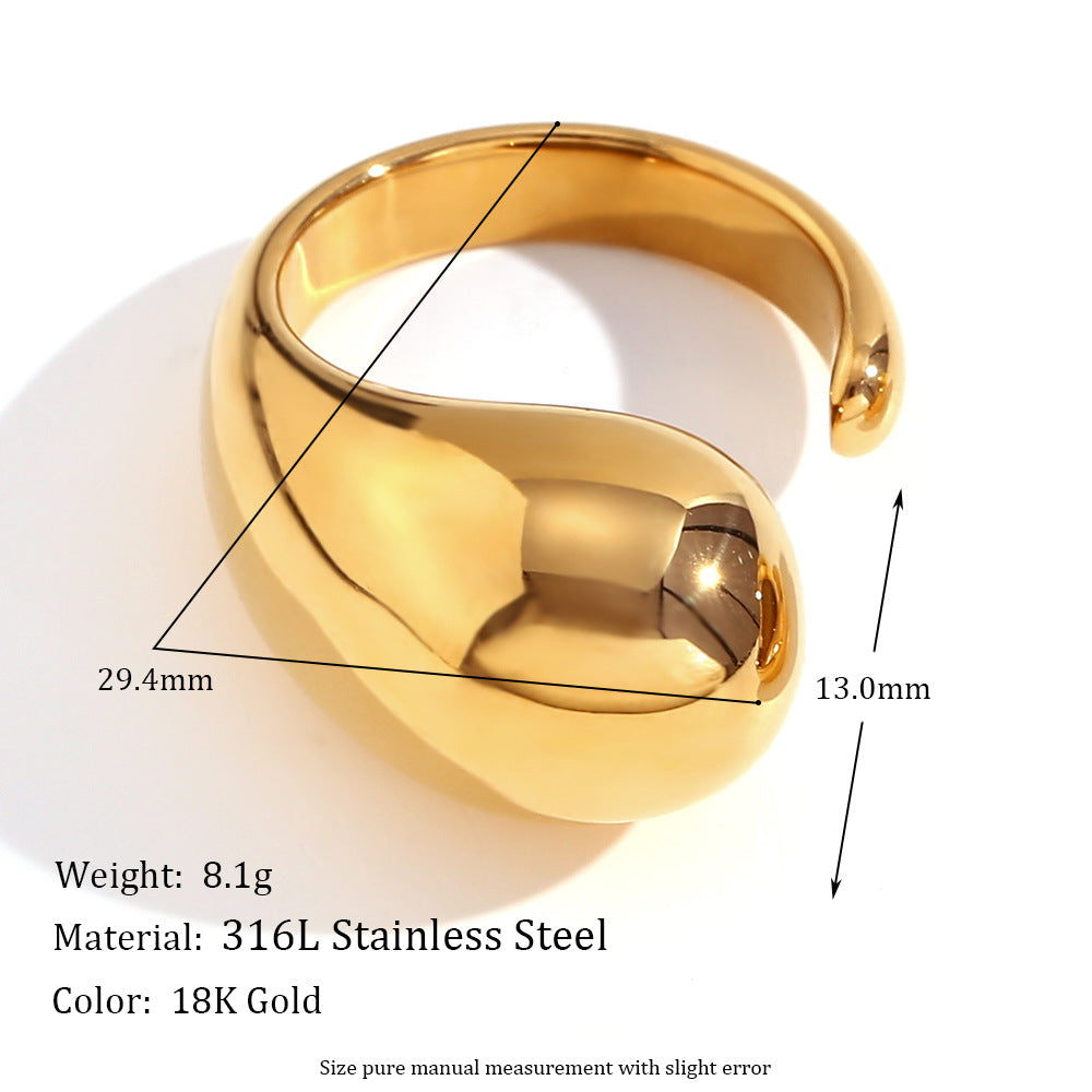 Anello geometrico vintage in acciaio inossidabile con placcatura in oro 18 carati e trama ondulata cava per donna