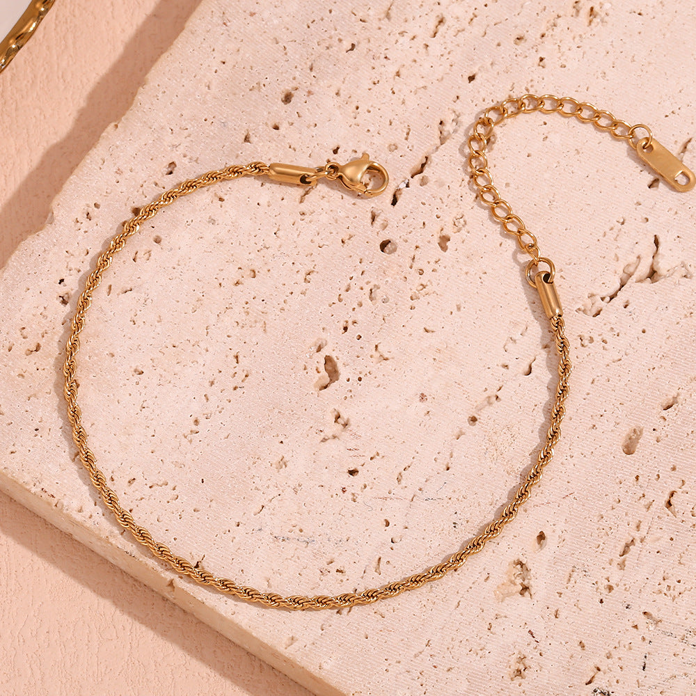 Minimalist Geometric Stainless Steel 18K Gold Plated 2mm Rope Chain Anklet for Women
