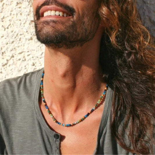 Vintage Handmade Geometric Round Glass and Alloy Beaded Necklace with Cable Chain for Unisex