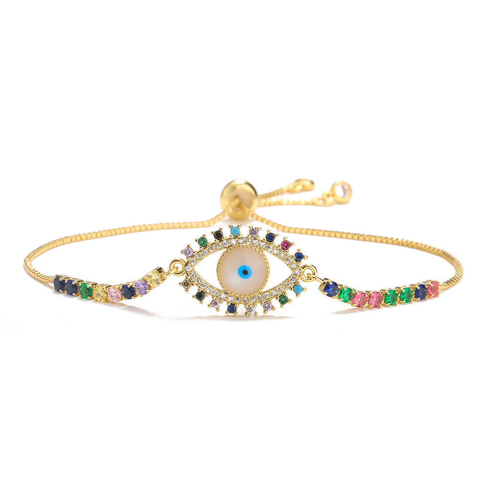 Geometric Eye-Shaped Copper Bracelet for Women with Micro-Pave Cubic Zirconia, Minimalist and Trendy Style