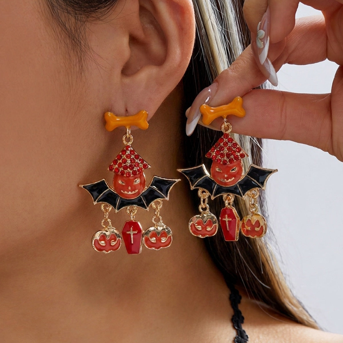 Vintage Drip Oil Plated Alloy Cartoon Halloween Ghost Pumpkin Earrings for Women